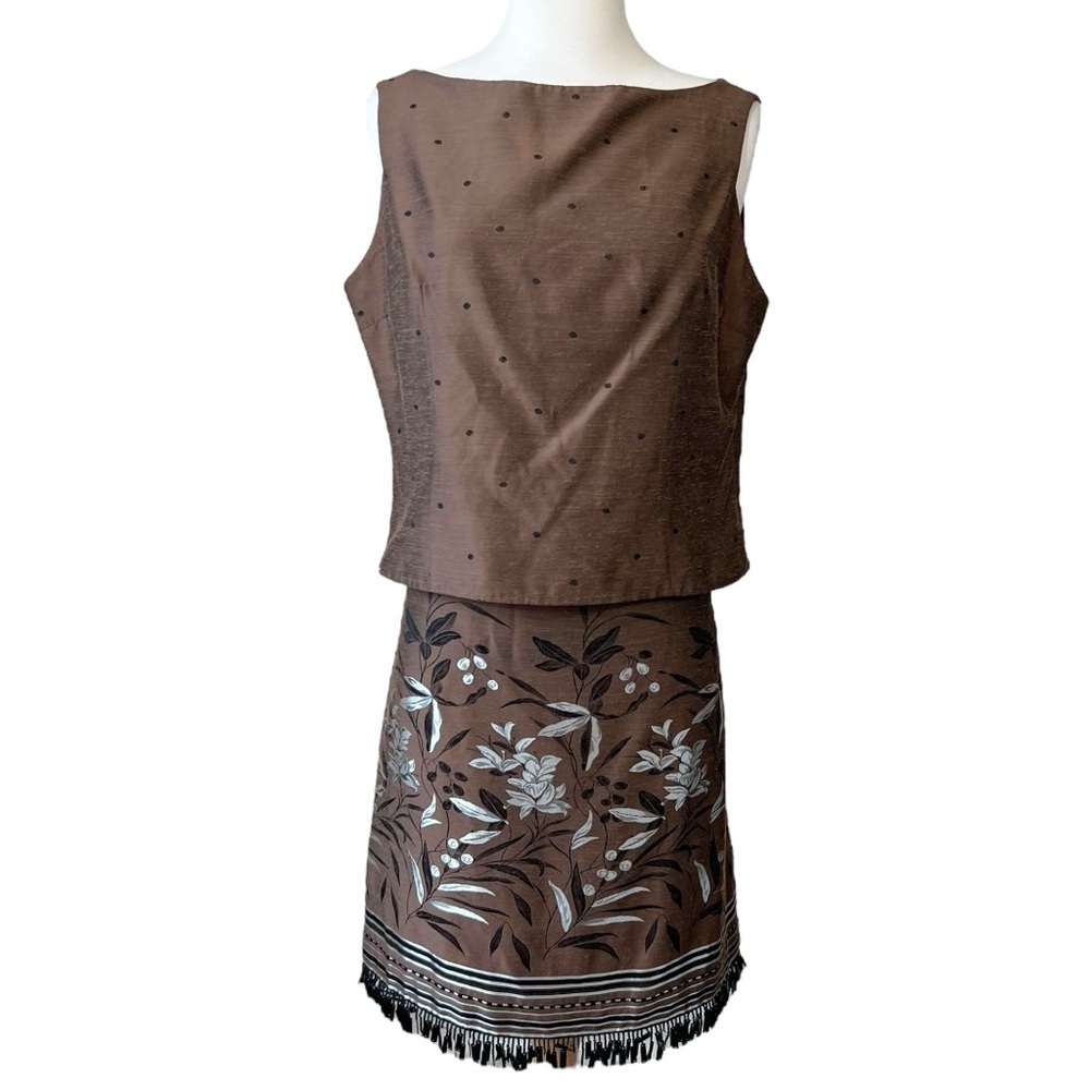 RICKIE FREEMAN TERI JON Faux Silk Beaded-Hem Floral Jacquard Pencil Skirt & Top